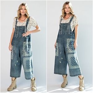 COPY - 021 Easel Vintage Wash Paisley Print Oversized Overalls
